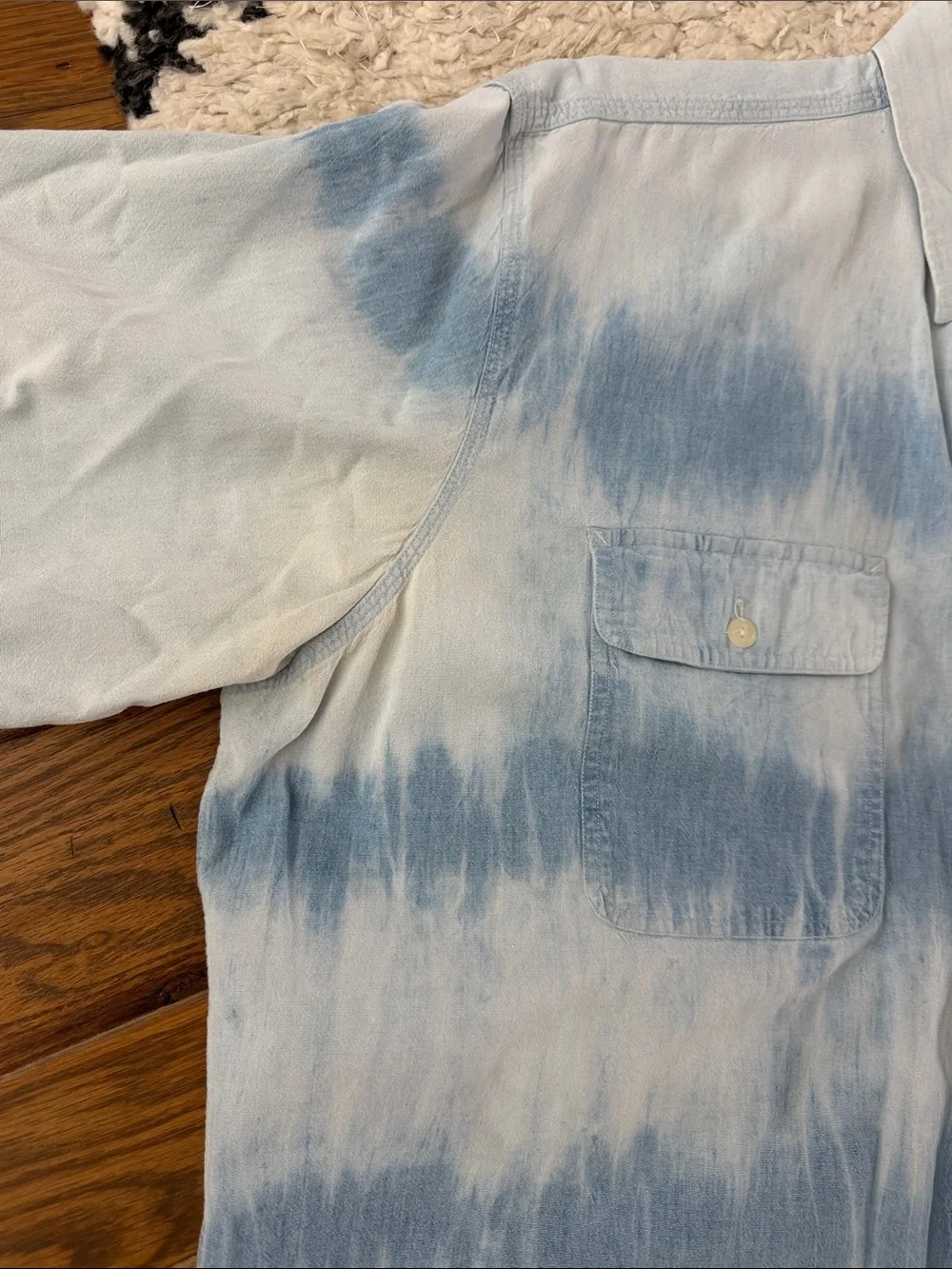 Polo by Ralph Lauren Light Blue Tie-Dye Short Sleeve Dungaree Button-Down Shirt